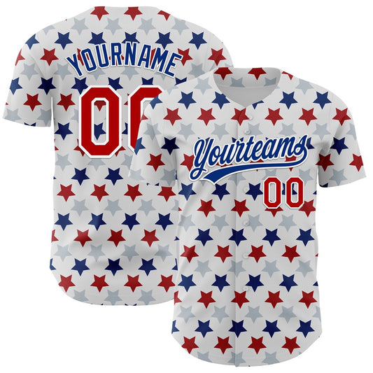 Cool Baseball Jersey, Custom White Red Royal 3D Pattern Design Star Authentic Baseball Jersey, Best Baseball Jerseys