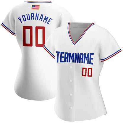 Cool Baseball Jersey, Custom White Red Royal Authentic American Flag Fashion Baseball Jersey, Best Baseball Jerseys