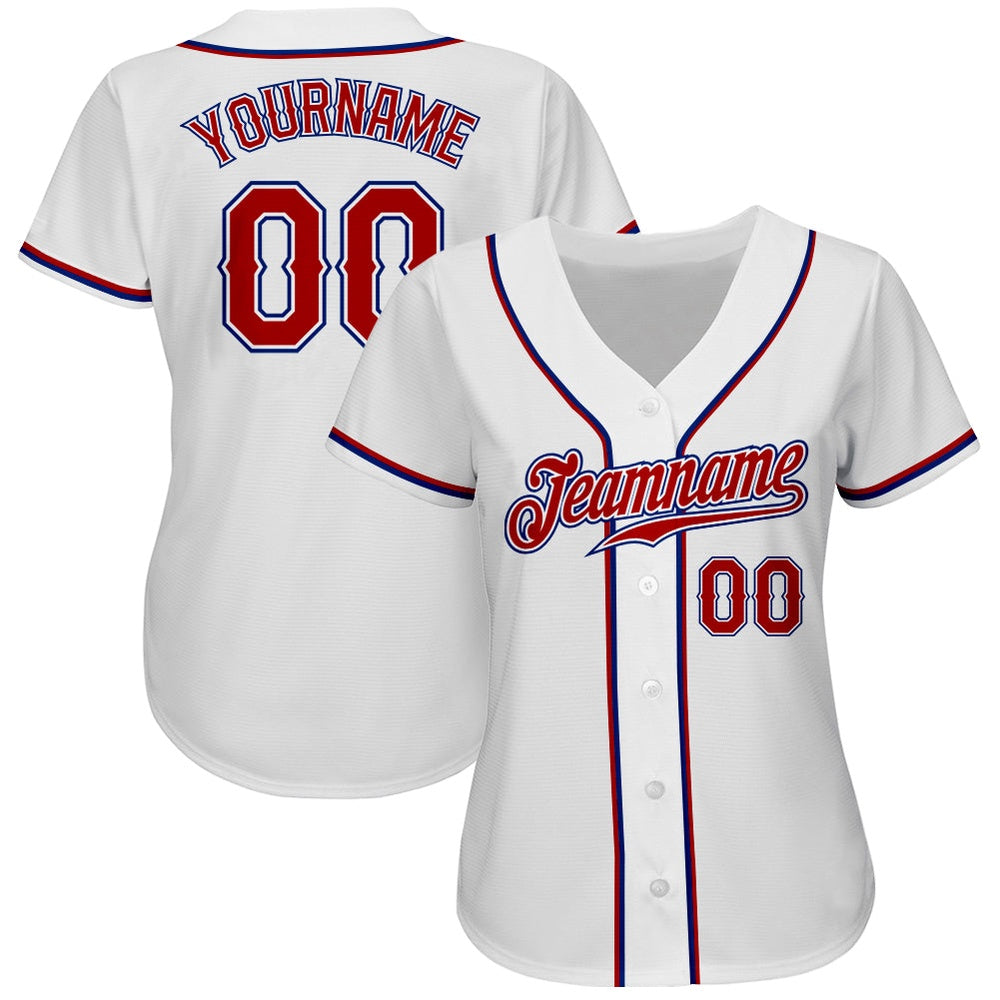 Cool Baseball Jersey, Custom White Red Royal Authentic Baseball Jersey, Best Baseball Jerseys