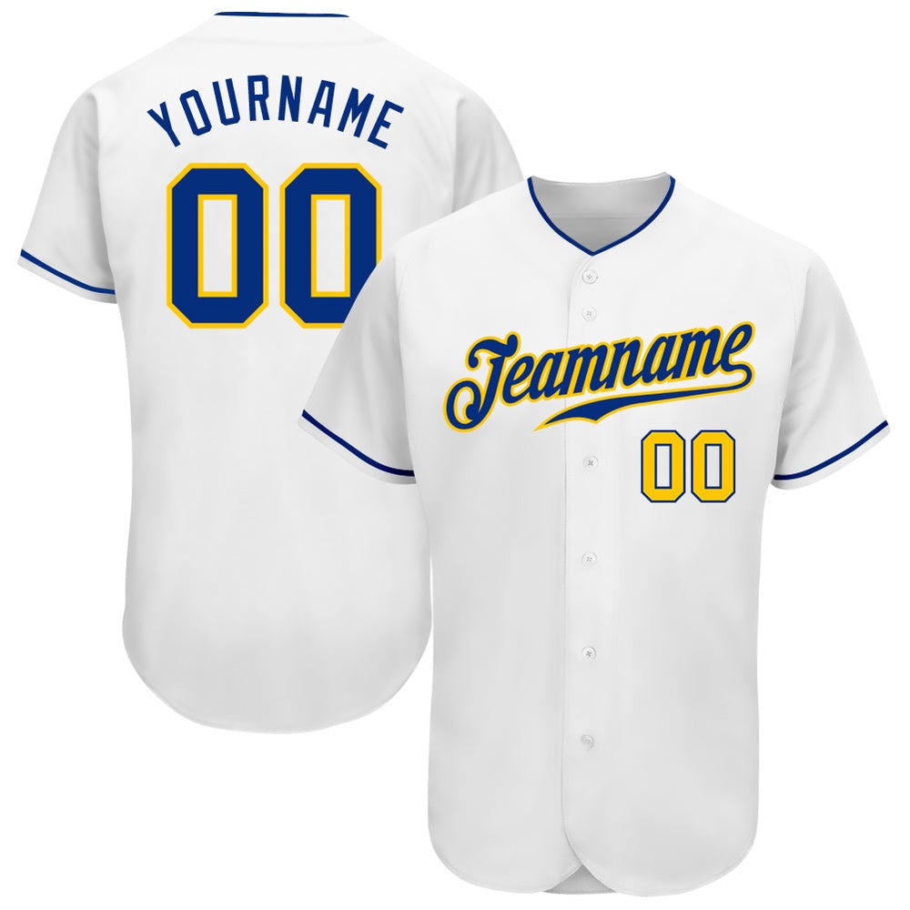 Cool Baseball Jersey, Custom White Royal Gold Authentic Baseball Jersey, Best Baseball Jerseys