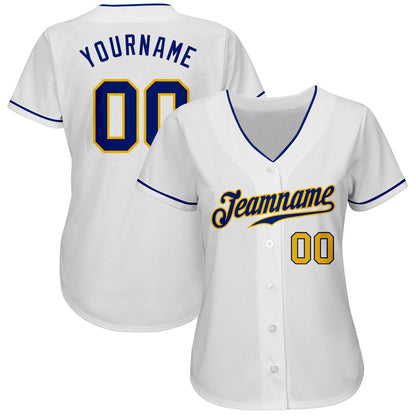 Cool Baseball Jersey, Custom White Royal Gold Authentic Baseball Jersey, Best Baseball Jerseys
