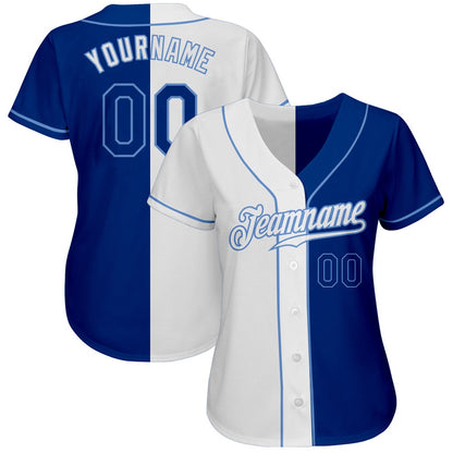 Cool Baseball Jersey, Custom White Royal Light Blue Authentic Split Fashion Baseball Jersey, Best Baseball Jerseys