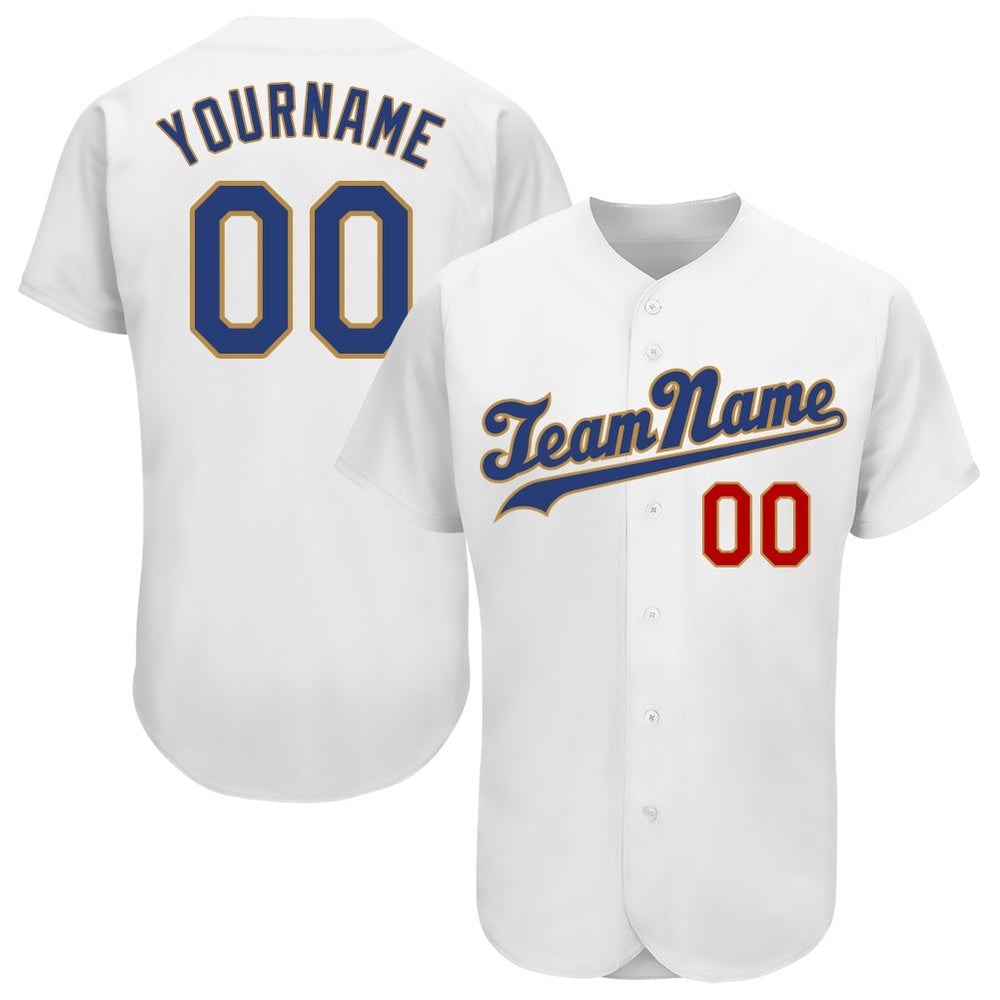 Cool Baseball Jersey, Custom White Royal Old Gold Authentic Baseball Jersey, Best Baseball Jerseys
