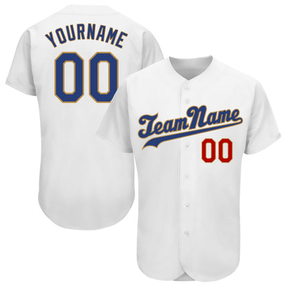 Cool Baseball Jersey, Custom White Royal Old Gold Authentic Baseball Jersey, Best Baseball Jerseys