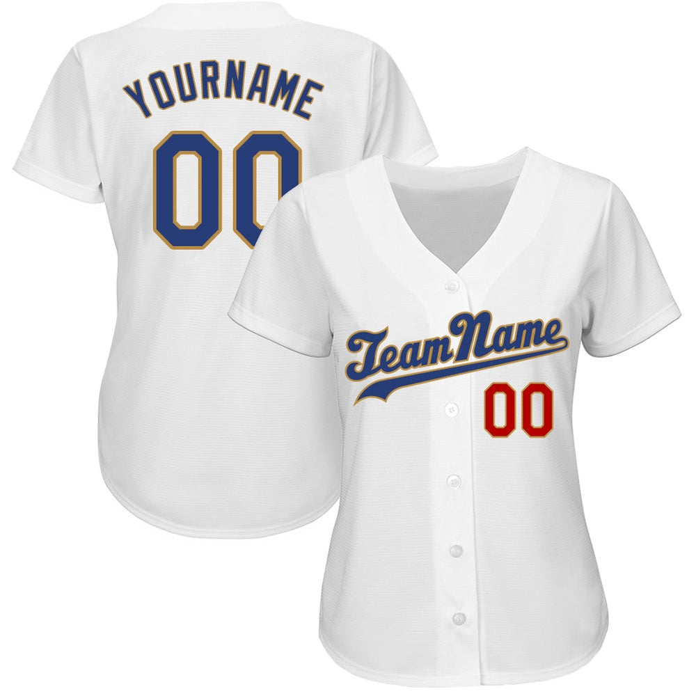 Cool Baseball Jersey, Custom White Royal Old Gold Authentic Baseball Jersey, Best Baseball Jerseys