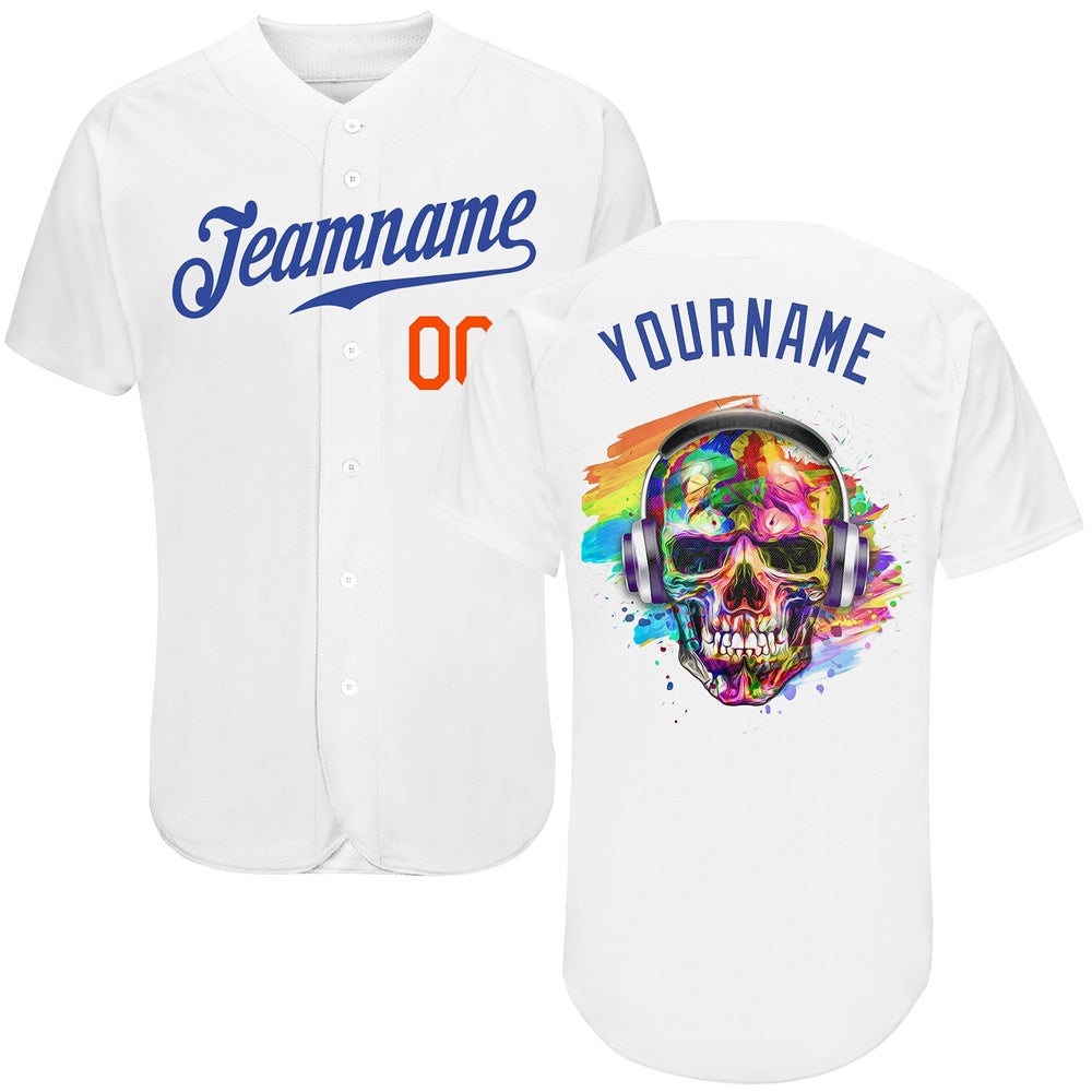 Cool Baseball Jersey, Custom White Royal Orange Authentic Skull Fashion Baseball Jersey, Best Baseball Jerseys
