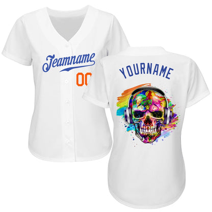 Cool Baseball Jersey, Custom White Royal Orange Authentic Skull Fashion Baseball Jersey, Best Baseball Jerseys