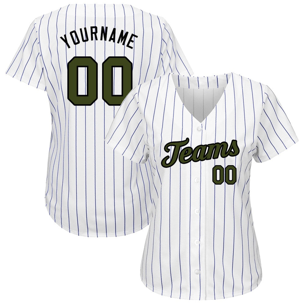 Cool Baseball Jersey, Custom White Royal Pinstripe Olive Black Authentic Memorial Day Baseball Jersey, Best Baseball Jerseys