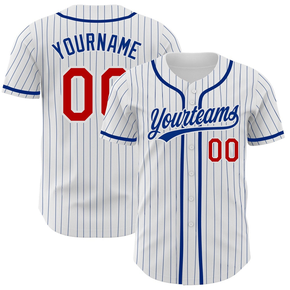 Cool Baseball Jersey, Custom White Royal Pinstripe Red Authentic Baseball Jersey, Best Baseball Jerseys