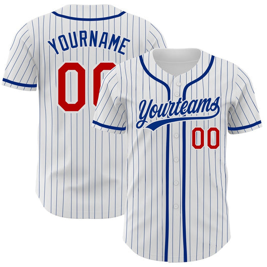 Cool Baseball Jersey, Custom White Royal Pinstripe Red Authentic Baseball Jersey, Best Baseball Jerseys