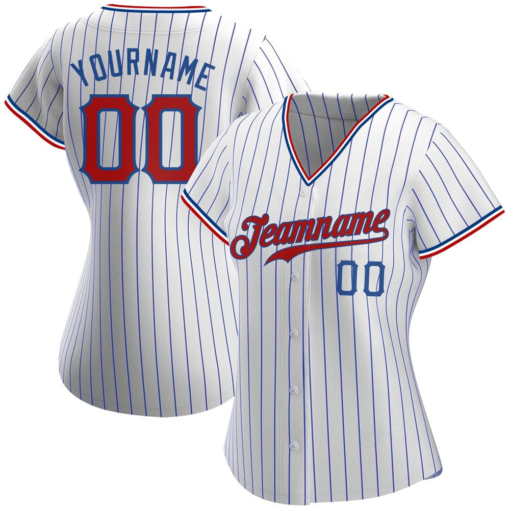 Cool Baseball Jersey, Custom White Royal Pinstripe Red Royal Authentic Baseball Jersey, Best Baseball Jerseys
