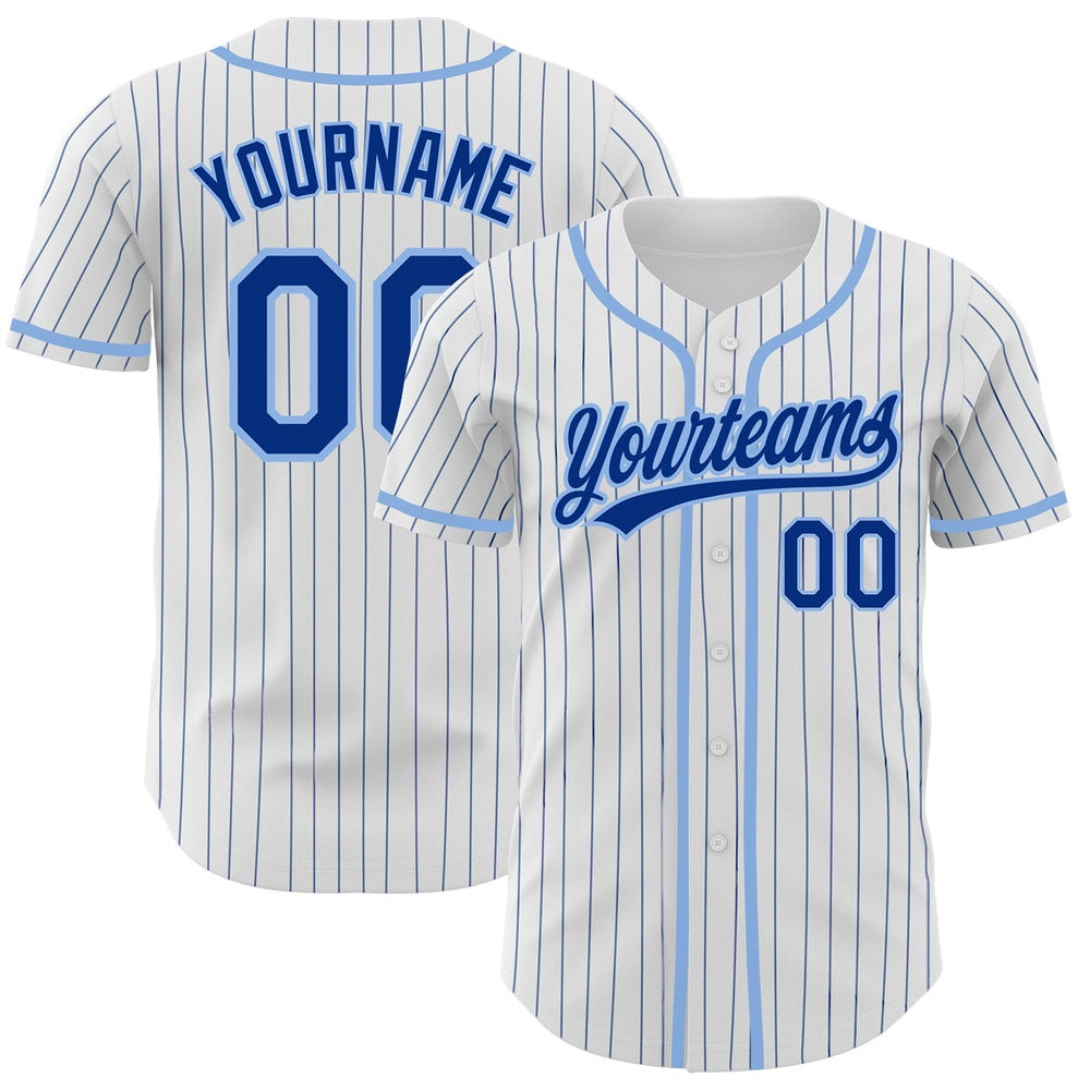 Cool Baseball Jersey, Custom White Royal Pinstripe Royal Light Blue Authentic Baseball Jersey, Best Baseball Jerseys