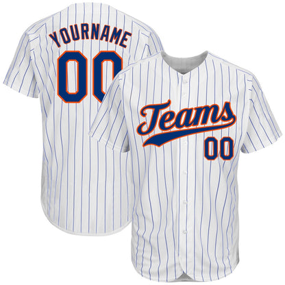 Cool Baseball Jersey, Custom White Royal Pinstripe Royal Orange Authentic Baseball Jersey, Best Baseball Jerseys