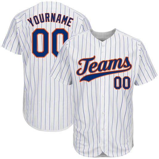 Cool Baseball Jersey, Custom White Royal Pinstripe Royal Orange Authentic Baseball Jersey, Best Baseball Jerseys