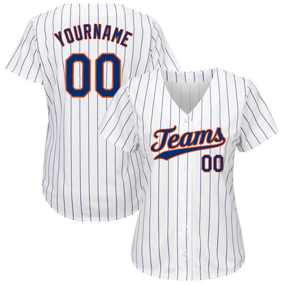 Cool Baseball Jersey, Custom White Royal Pinstripe Royal Orange Authentic Baseball Jersey, Best Baseball Jerseys