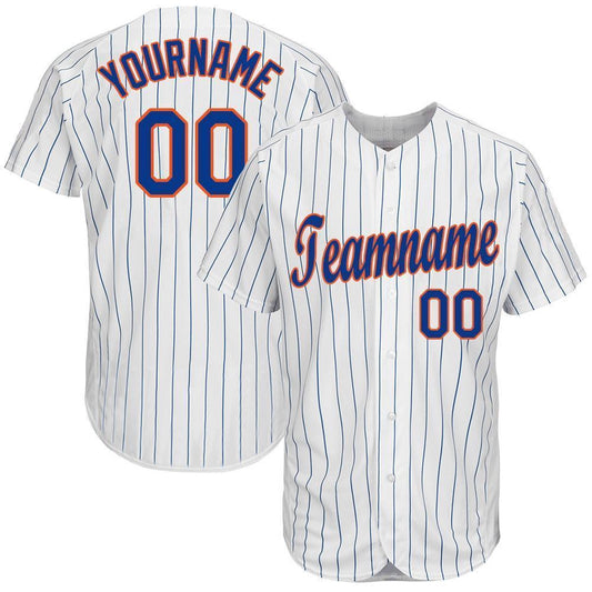 Cool Baseball Jersey, Custom White Royal Pinstripe Royal Orange Baseball Jersey, Best Baseball Jerseys