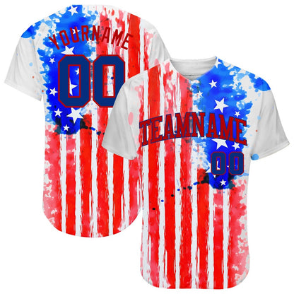 Cool Baseball Jersey, Custom White Royal Red 3D American Flag Authentic Baseball Jersey, Best Baseball Jerseys