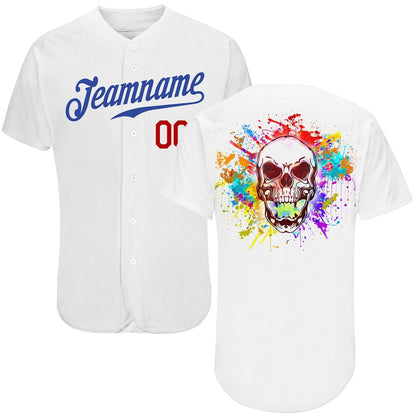 Cool Baseball Jersey, Custom White Royal Red Authentic Skull Fashion Baseball Jersey, Best Baseball Jerseys