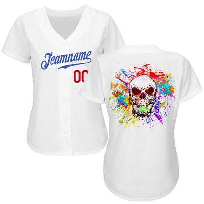 Cool Baseball Jersey, Custom White Royal Red Authentic Skull Fashion Baseball Jersey, Best Baseball Jerseys