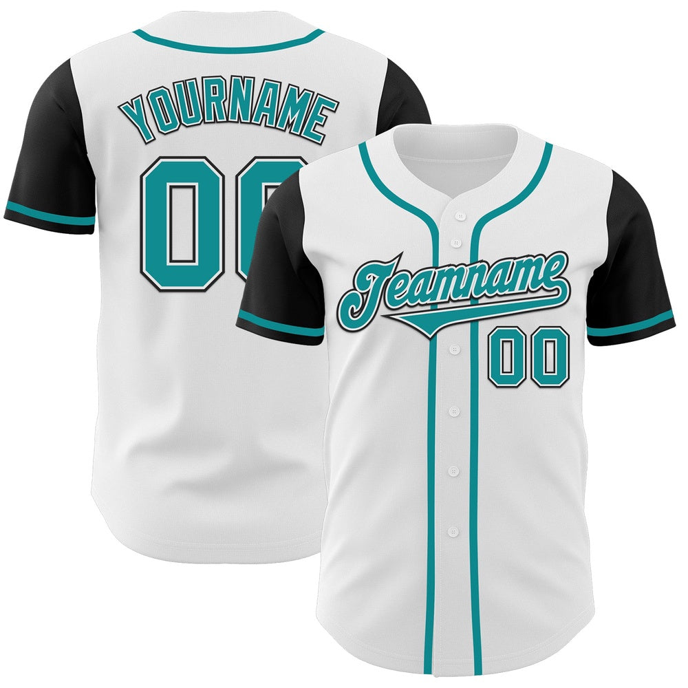 Cool Baseball Jersey, Custom White Teal Black Authentic Two Tone Baseball Jersey, Best Baseball Jerseys