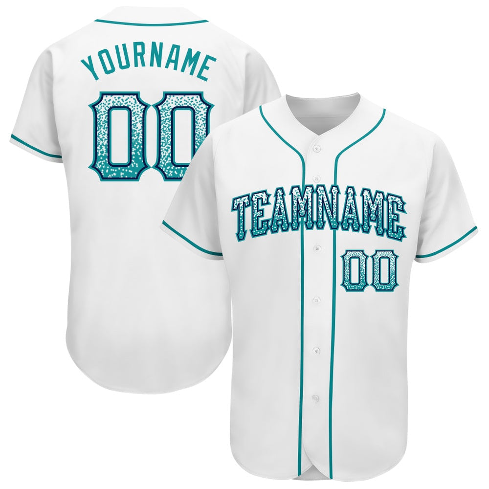 Cool Baseball Jersey, Custom White Teal Navy Authentic Drift Fashion Baseball Jersey, Best Baseball Jerseys