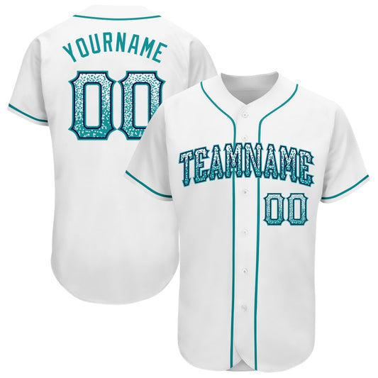 Cool Baseball Jersey, Custom White Teal Navy Authentic Drift Fashion Baseball Jersey, Best Baseball Jerseys