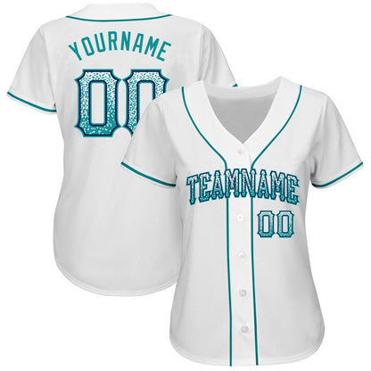Cool Baseball Jersey, Custom White Teal Navy Authentic Drift Fashion Baseball Jersey, Best Baseball Jerseys