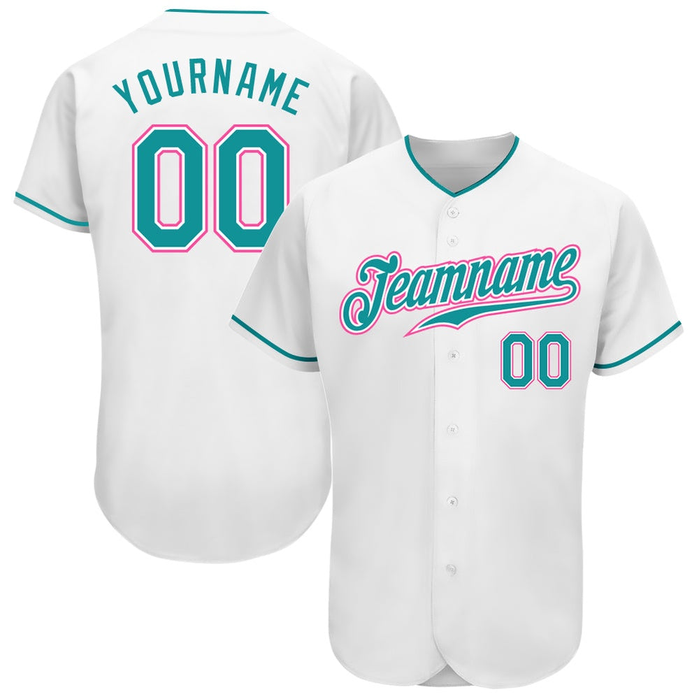 Cool Baseball Jersey, Custom White Teal Pink Authentic Baseball Jersey, Best Baseball Jerseys