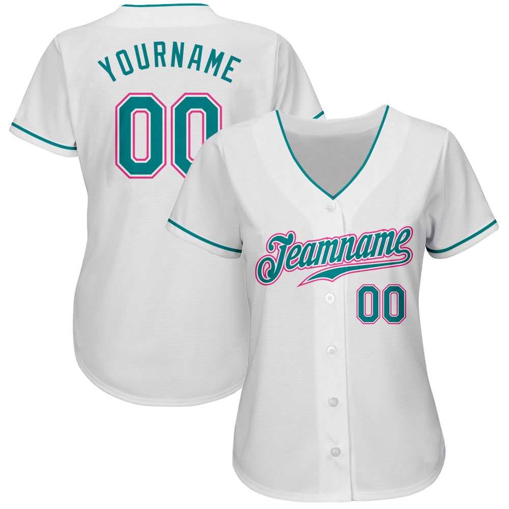 Cool Baseball Jersey, Custom White Teal Pink Authentic Baseball Jersey, Best Baseball Jerseys