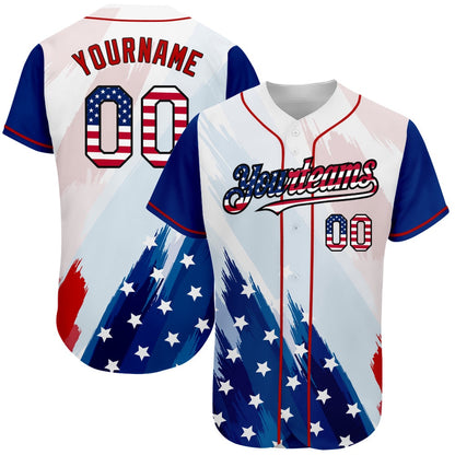 Cool Baseball Jersey, Custom White USA Flag Royal Red Black 3D American Flag Fashion Authentic Baseball Jersey, Best Baseball Jerseys