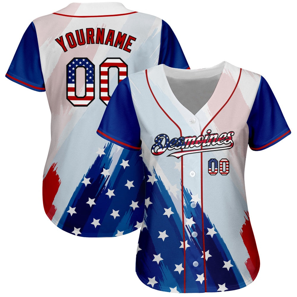 Cool Baseball Jersey, Custom White USA Flag Royal Red Black 3D American Flag Fashion Authentic Baseball Jersey, Best Baseball Jerseys
