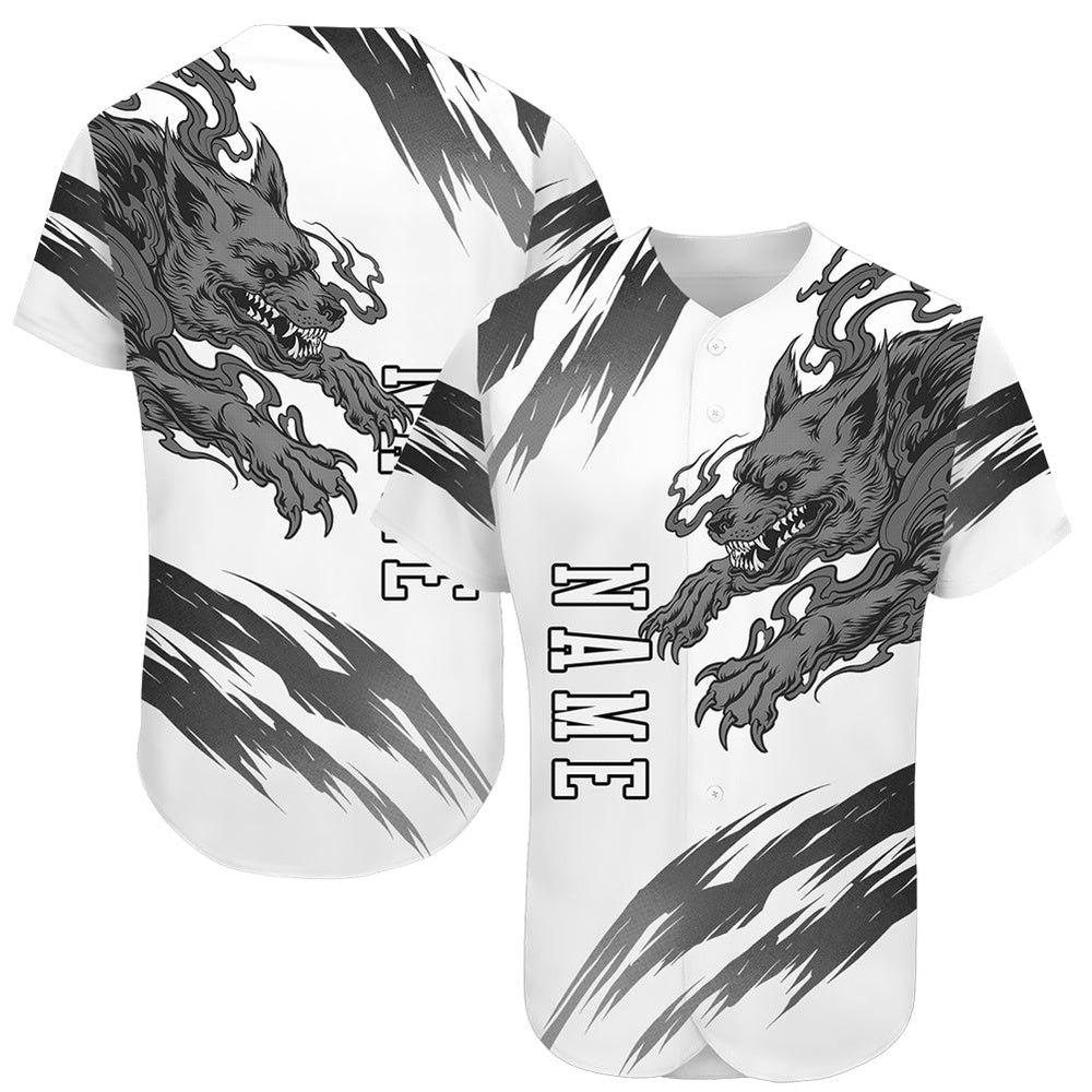Cool Baseball Jersey, Custom White White Black 3D Wolf Authentic Baseball Jersey, Best Baseball Jerseys