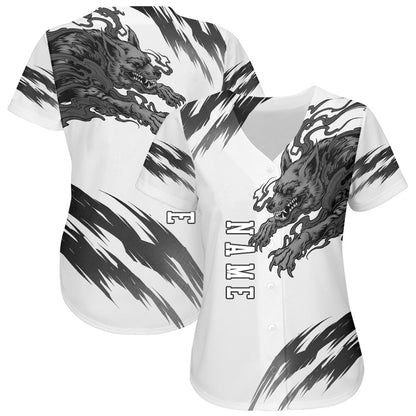Cool Baseball Jersey, Custom White White Black 3D Wolf Authentic Baseball Jersey, Best Baseball Jerseys