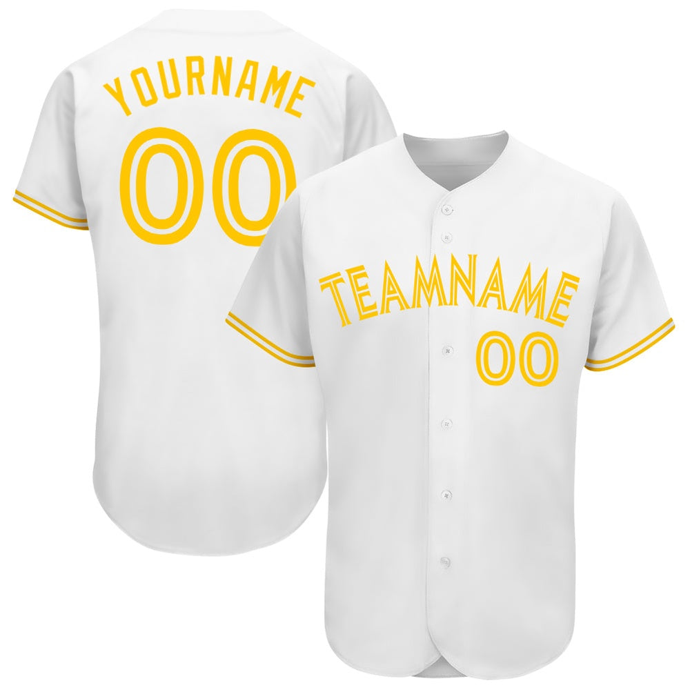 Cool Baseball Jersey, Custom White White Gold Authentic Baseball Jersey, Best Baseball Jerseys