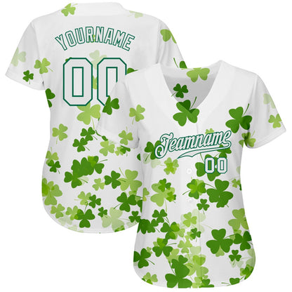 Cool Baseball Jersey, Custom White White Kelly Green 3D Pattern Design Authentic St Patrick's Day Baseball Jersey, Best Baseball Jerseys