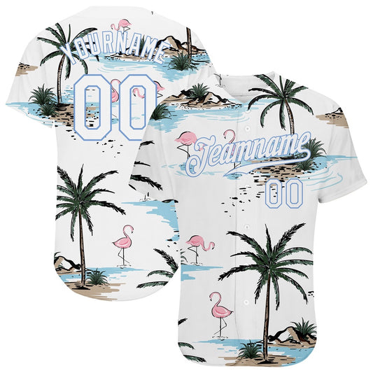 Cool Baseball Jersey, Custom White White Light Blue 3D Pattern Design Hawaii Palm Trees Authentic Baseball Jersey, Best Baseball Jerseys