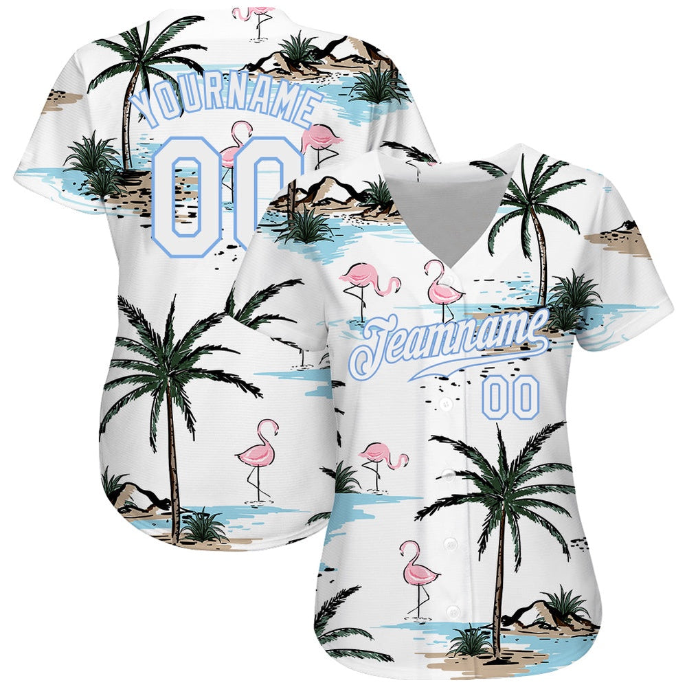 Cool Baseball Jersey, Custom White White Light Blue 3D Pattern Design Hawaii Palm Trees Authentic Baseball Jersey, Best Baseball Jerseys