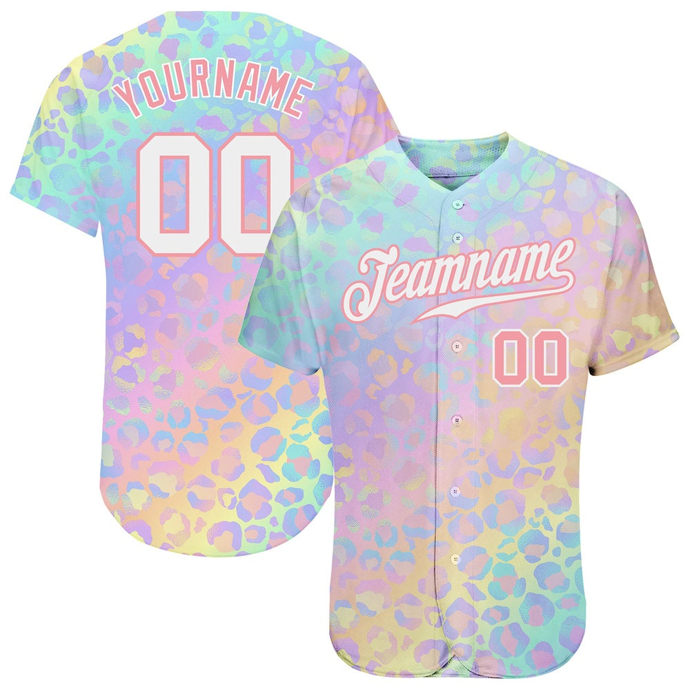 Cool Baseball Jersey, Custom White White Medium Pink 3D Pattern Design Leopard Authentic Baseball Jersey, Best Baseball Jerseys