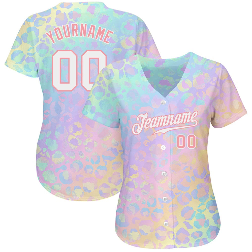 Cool Baseball Jersey, Custom White White Medium Pink 3D Pattern Design Leopard Authentic Baseball Jersey, Best Baseball Jerseys