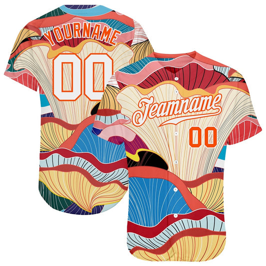 Cool Baseball Jersey, Custom White White Orange 3D Pattern Design Flowers Authentic Baseball Jersey, Best Baseball Jerseys
