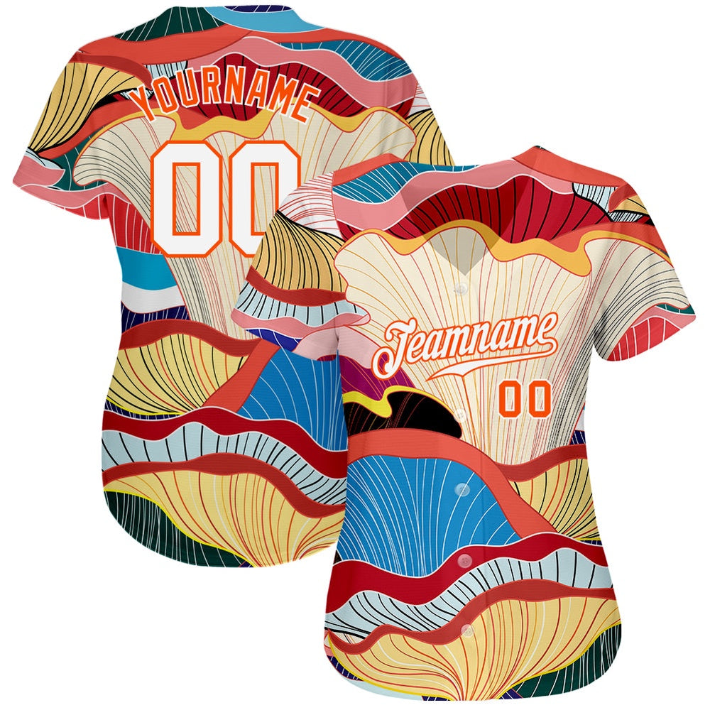 Cool Baseball Jersey, Custom White White Orange 3D Pattern Design Flowers Authentic Baseball Jersey, Best Baseball Jerseys