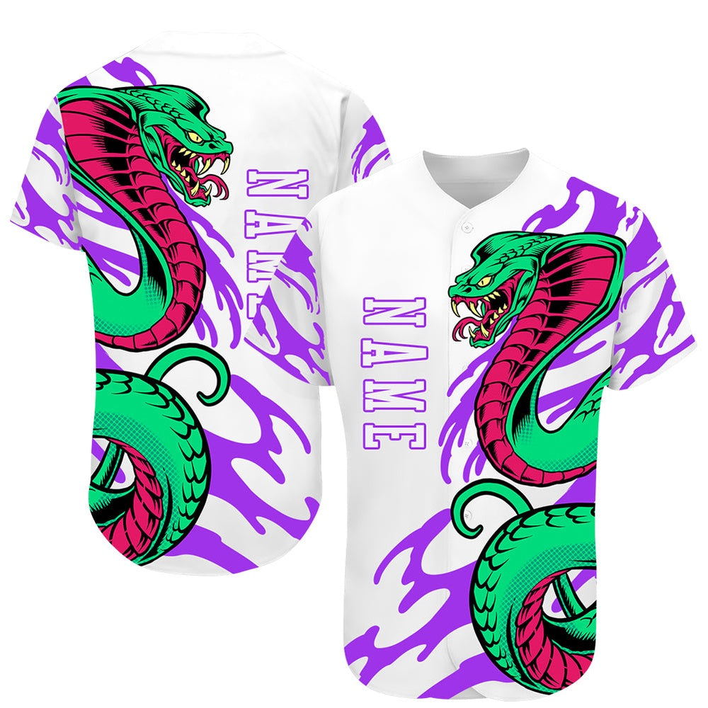 Cool Baseball Jersey, Custom White White Purple 3D Snake Authentic Baseball Jersey, Best Baseball Jerseys