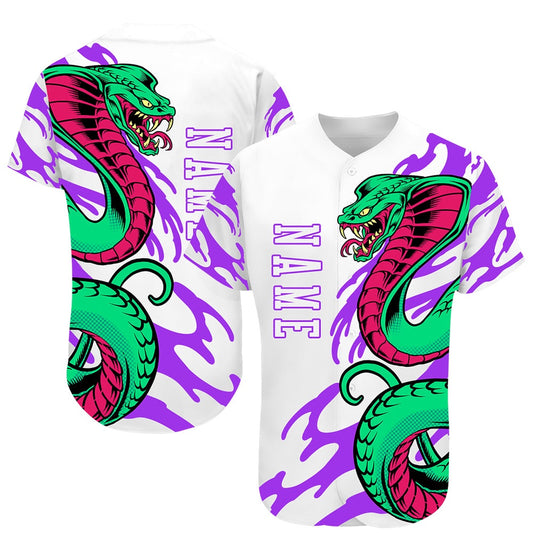 Cool Baseball Jersey, Custom White White Purple 3D Snake Authentic Baseball Jersey, Best Baseball Jerseys