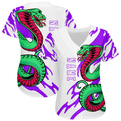 Cool Baseball Jersey, Custom White White Purple 3D Snake Authentic Baseball Jersey, Best Baseball Jerseys