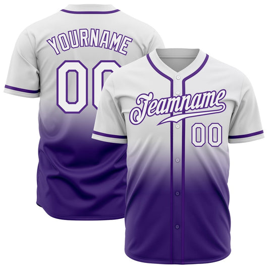 Cool Baseball Jersey, Custom White White Purple Authentic Fade Fashion Baseball Jersey, Best Baseball Jerseys