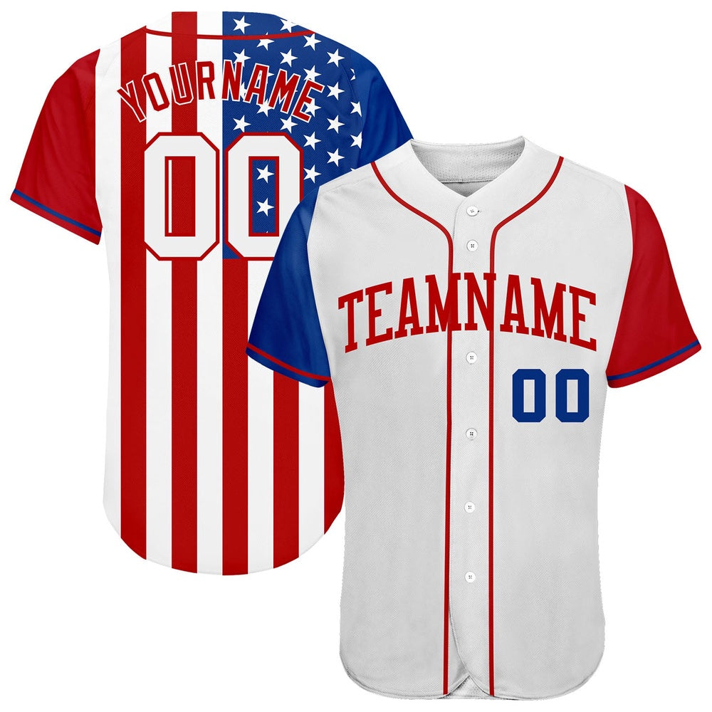 Cool Baseball Jersey, Custom White White Red 3D American Flag Authentic Baseball Jersey, Best Baseball Jerseys