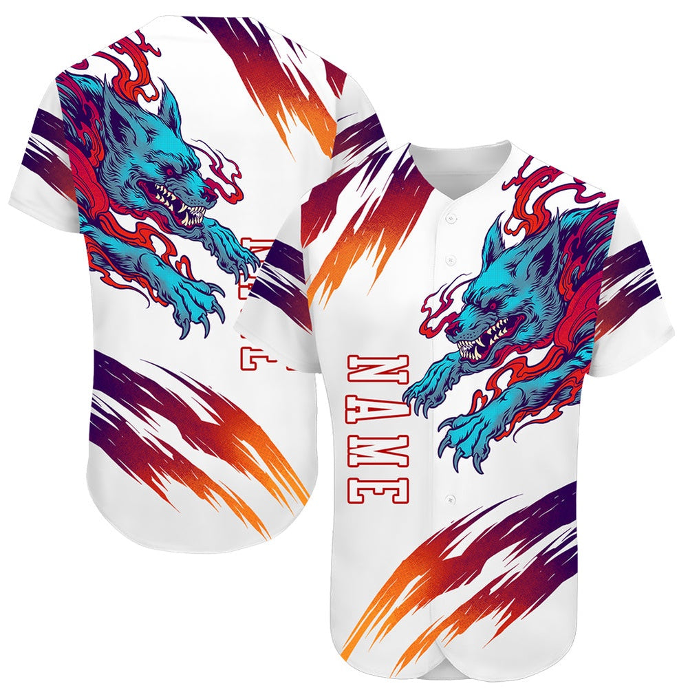 Cool Baseball Jersey, Custom White White Red 3D Wolf Authentic Baseball Jersey, Best Baseball Jerseys