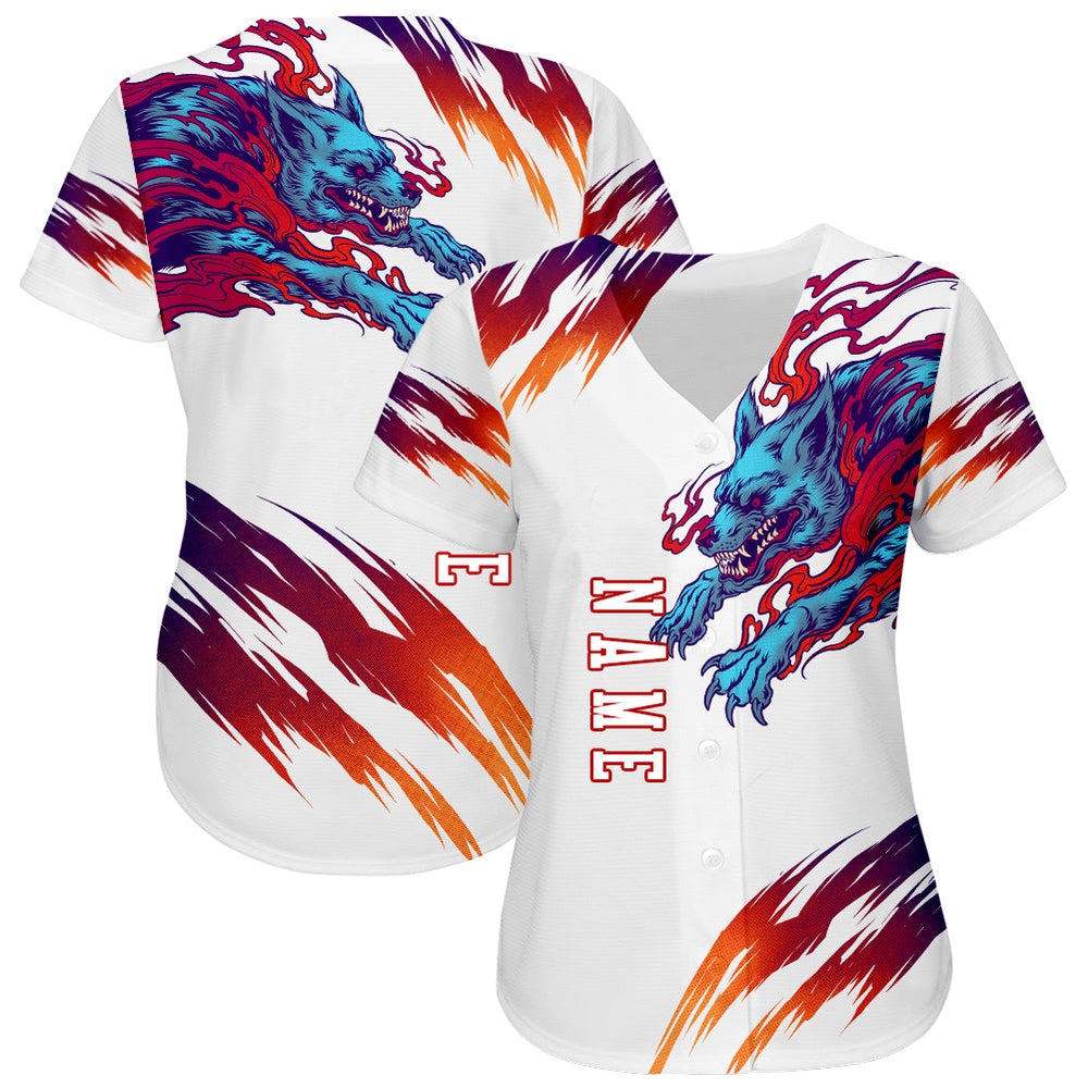 Cool Baseball Jersey, Custom White White Red 3D Wolf Authentic Baseball Jersey, Best Baseball Jerseys