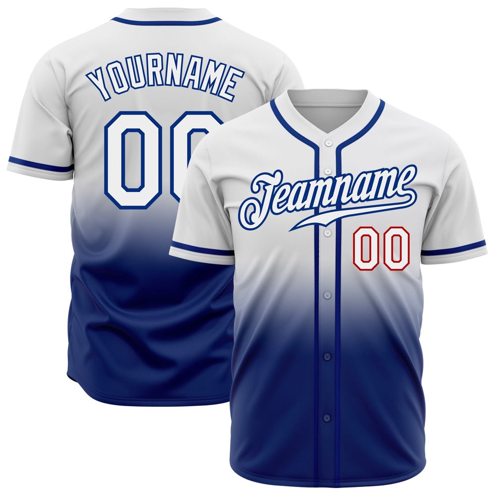 Cool Baseball Jersey, Custom White White Royal Red Authentic Fade Fashion Baseball Jersey, Best Baseball Jerseys