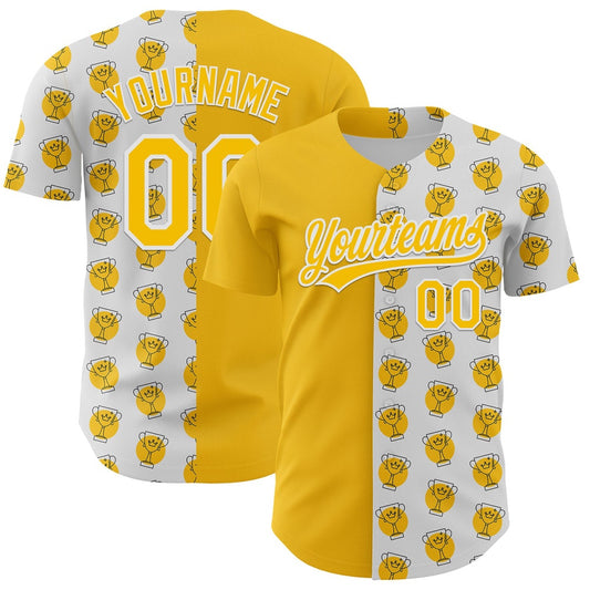 Cool Baseball Jersey, Custom White Yellow 3D Pattern Design Champion Trophy Authentic Baseball Jersey, Best Baseball Jerseys